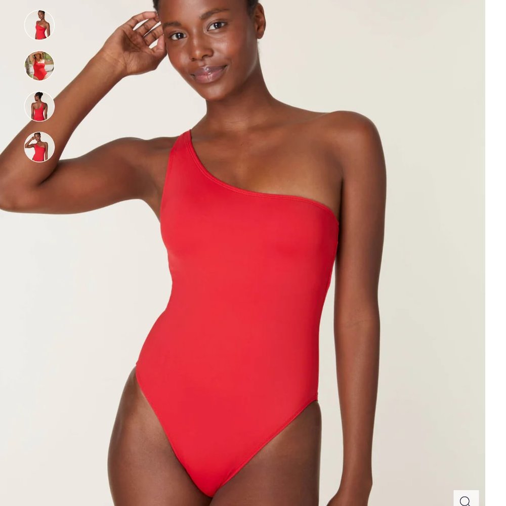 Andie one shoulder nantucket swimsuit in cherry red XS